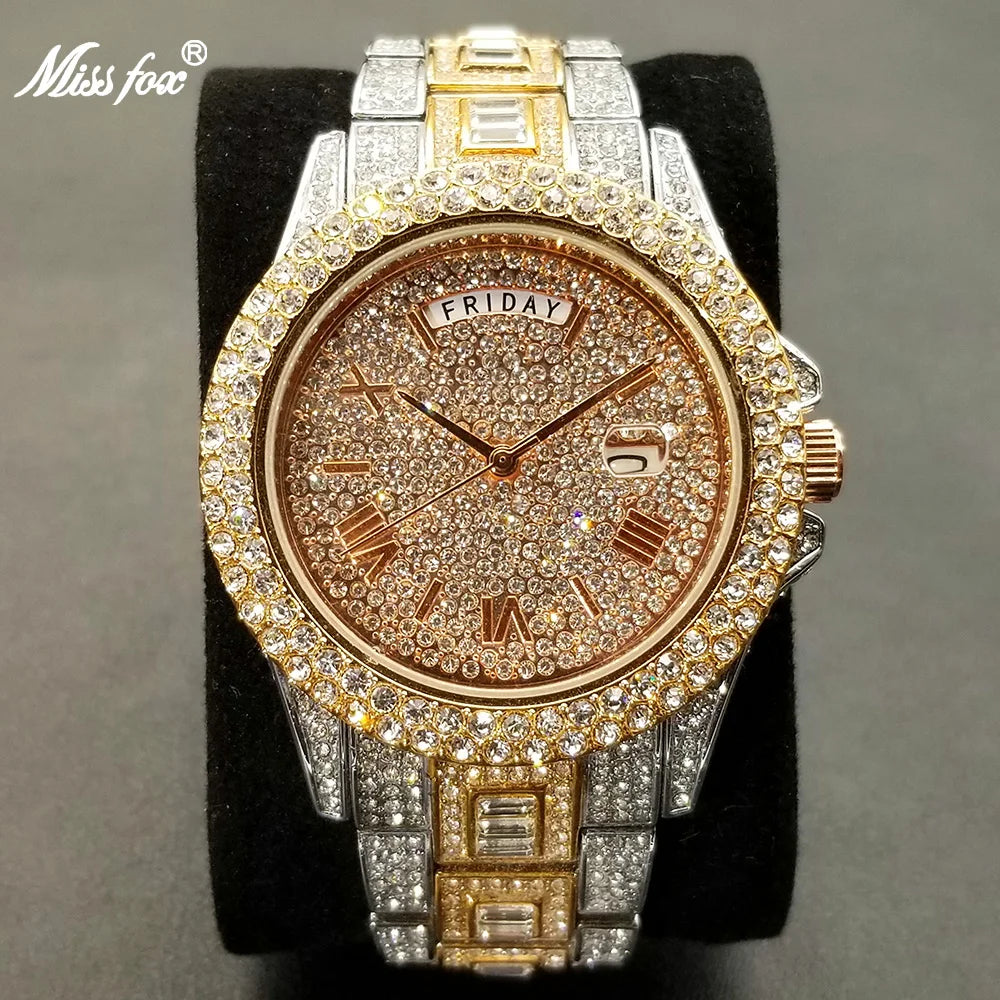 Full Iced Out Watch For Men Luxury Gold Hip Hop Diamond Quartz Mens Watches Waterproof Day Date Clock Best Selling Product 2023
