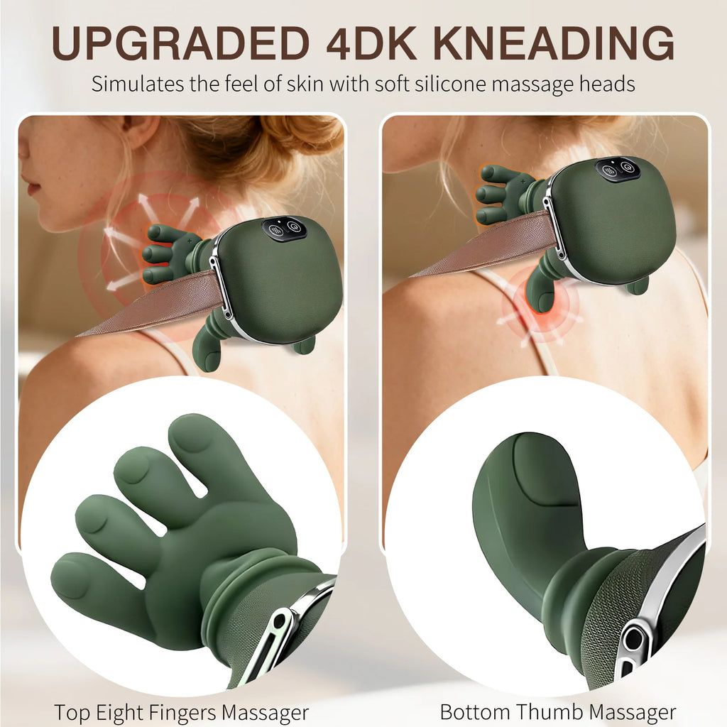 Bionic Finger Neck Shoulder Massager With Heat Kneading Massager Shawl Wireless 3-Level Modes Body Back Hand Leg Muscles Massage Device