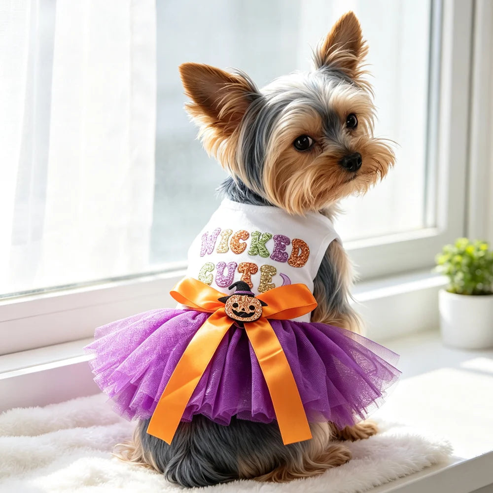 Halloween Costumes Dresses For Dog Elegant Pet Vest With Tutu Skirt Autumn Winter Girl Female Pet Toy Poodle Small Breeds Cat