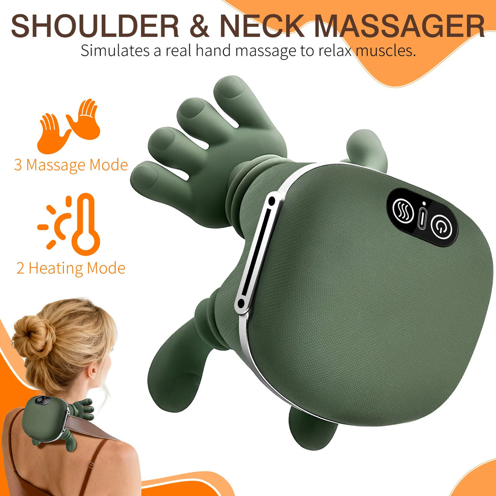 Bionic Finger Neck Shoulder Massager With Heat Kneading Massager Shawl Wireless 3-Level Modes Body Back Hand Leg Muscles Massage Device
