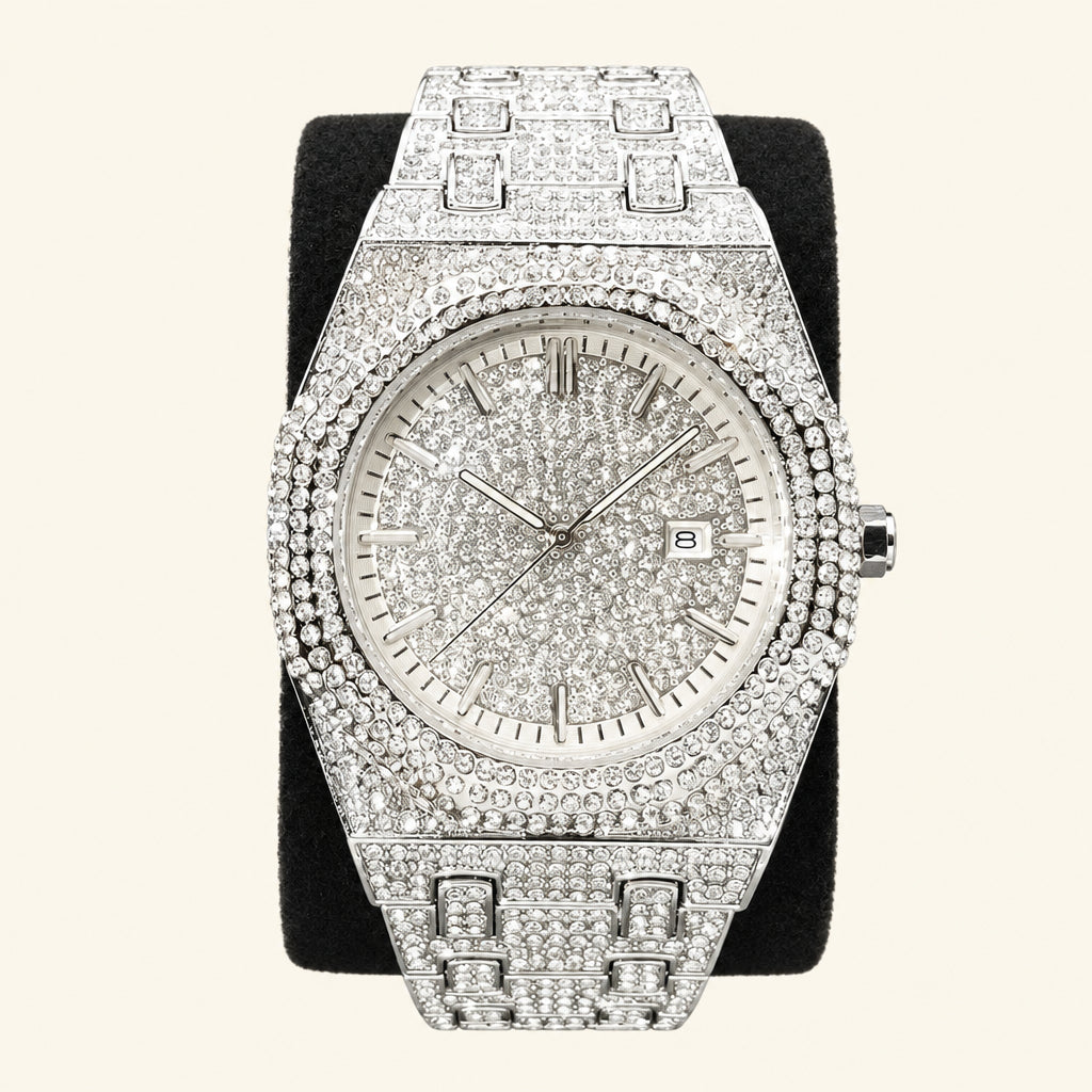 Hip Hop Bling Diamond Watch For Men Luxury Silver Iced Out Quartz Wristwatch Fashion Stainless Steel Waterproof Watches Hot Sale
