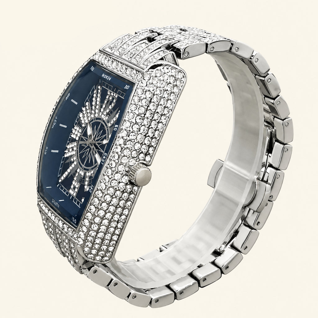 2022 MISSFOX Luxury Mens Watches Fashion Hip Hop Iced Diamond Waterproof Tonneau AAA Quartz Wristwatch Male Reloj Free Shipping