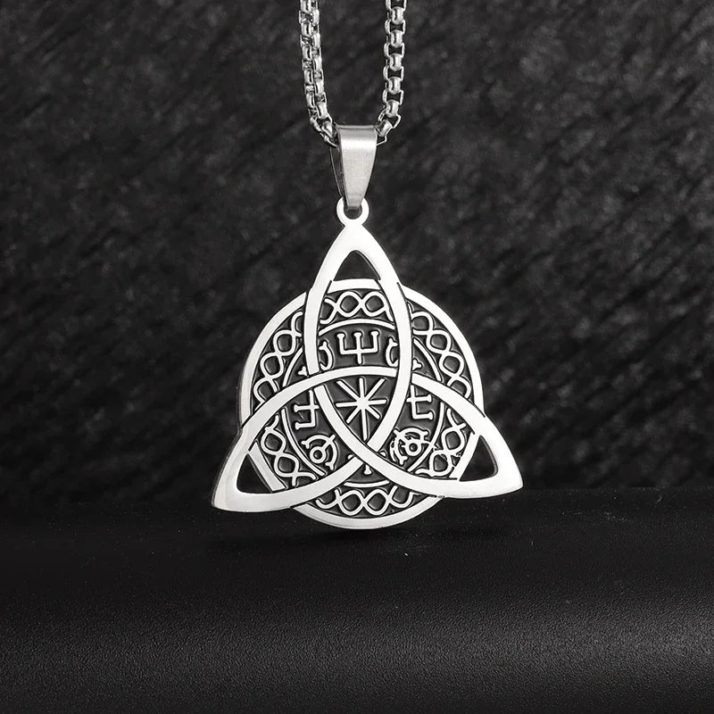 Vintage Nordic Celtic Knot Pattern Cross Necklace Pendant for Men Stainless Steel Chain Jewelry Amulet Necklace Wholesale