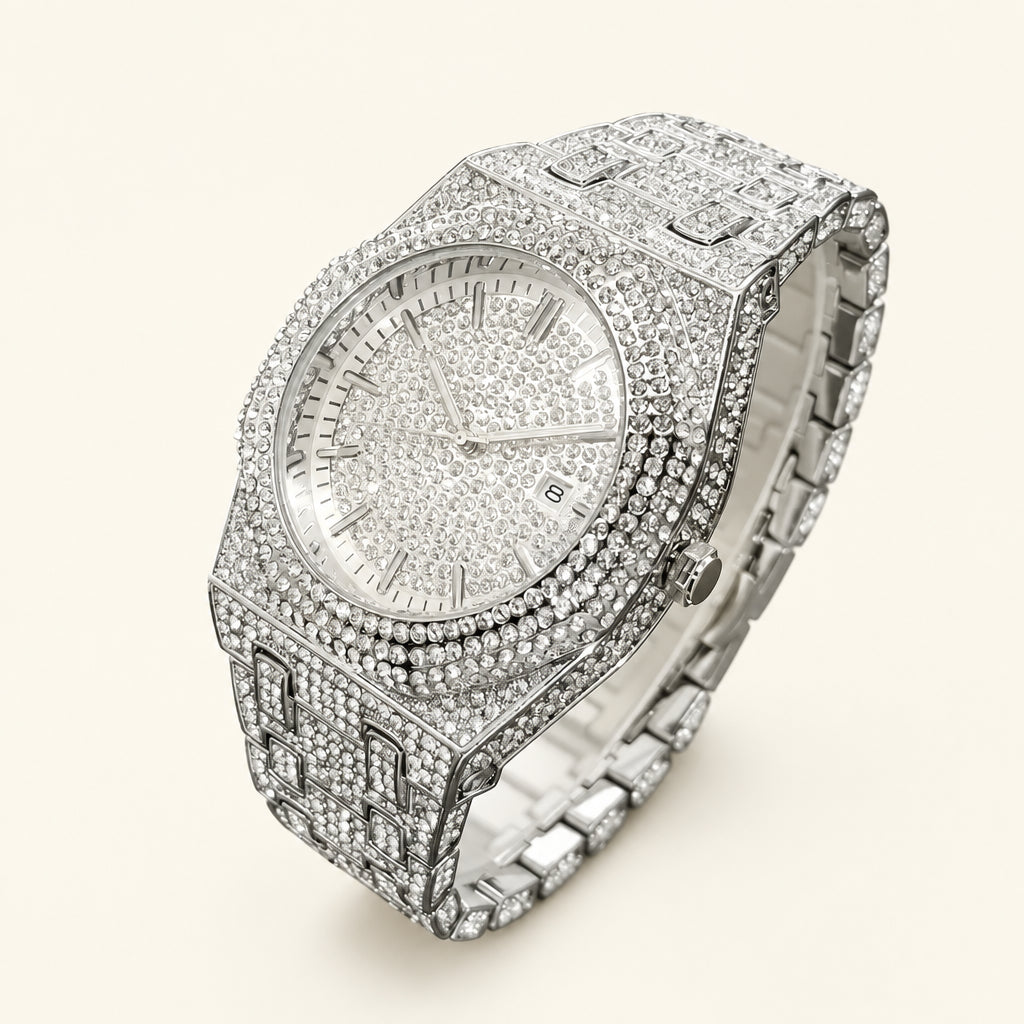 Hip Hop Bling Diamond Watch For Men Luxury Silver Iced Out Quartz Wristwatch Fashion Stainless Steel Waterproof Watches Hot Sale