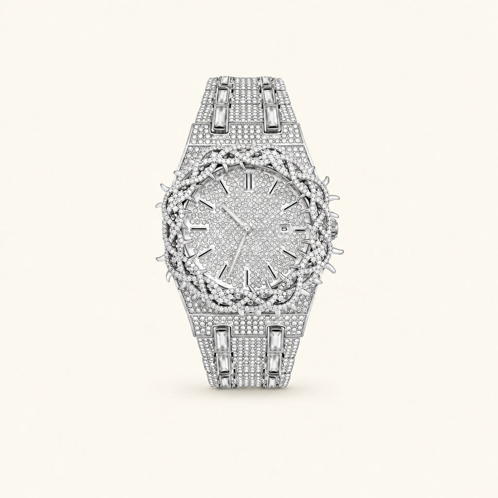 Thorn Spike Watch Men Iced Out Rhinestone Quartz Wristwatch Reloj Hombre Punk Gothic Stainless Steel Waterproof for Party