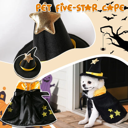 Halloween Dog Cosplay Costumes Funny Pet Clothes Adjustable Dogs Cos Cape Sets with Hat Party Novelty Dress Up Accessories
