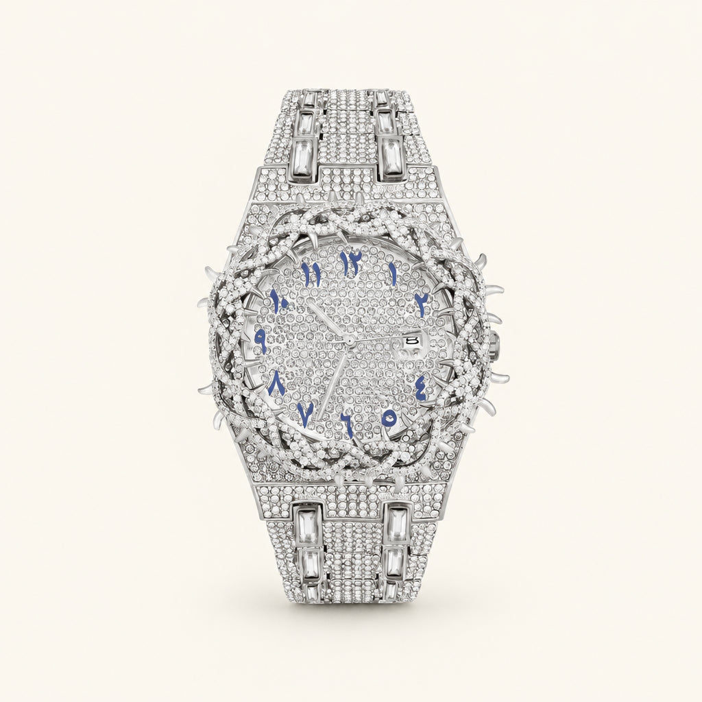 Thorn Spike Watch Men Iced Out Rhinestone Quartz Wristwatch Reloj Hombre Punk Gothic Stainless Steel Waterproof for Party