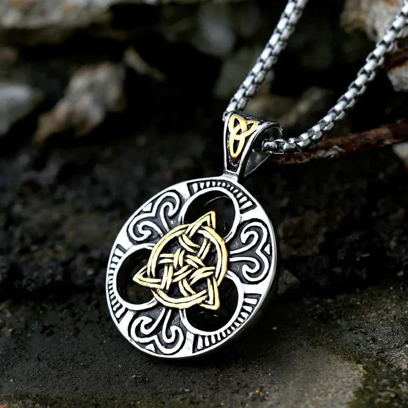 Vintage Nordic Celtic Knot Pattern Cross Necklace Pendant for Men Stainless Steel Chain Jewelry Amulet Necklace Wholesale