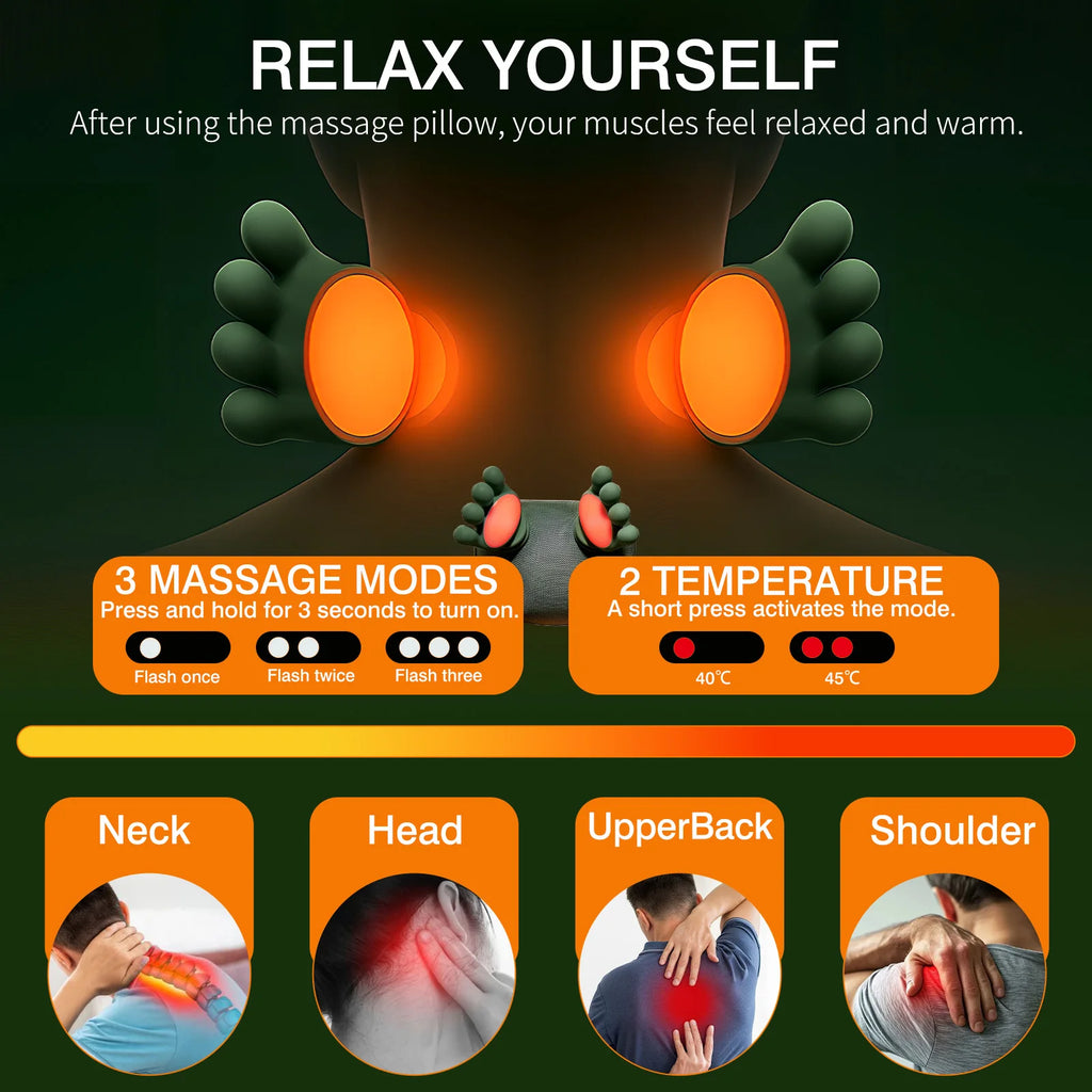 Bionic Finger Neck Shoulder Massager With Heat Kneading Massager Shawl Wireless 3-Level Modes Body Back Hand Leg Muscles Massage Device