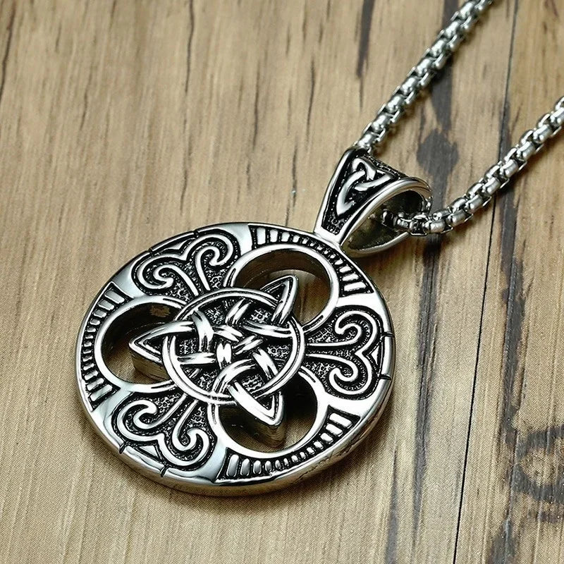 Vintage Nordic Celtic Knot Pattern Cross Necklace Pendant for Men Stainless Steel Chain Jewelry Amulet Necklace Wholesale