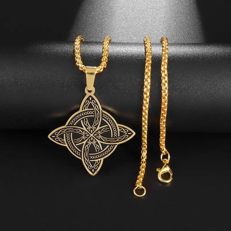 Vintage Nordic Celtic Knot Pattern Cross Necklace Pendant for Men Stainless Steel Chain Jewelry Amulet Necklace Wholesale