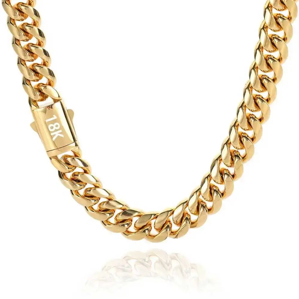 High Quality Width 8-14mm Stainless Steel Gold Color Cuban Chain Waterproof Men Woman Curb Link Necklace Various Sizes
