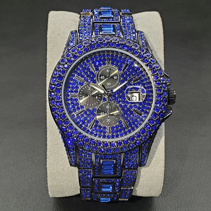 New Green Diamond Watch For Men Luxury Hip Hop Diamond Watches Unique Bling Ice Out Luminous Waterproof Clock Relogios Masculino