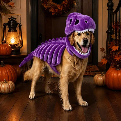 Soft Polyester Pet Costume Dog Halloween Outfit Pet Dinosaur Skeleton Costume for Dogs Halloween Dinosaur for Pets for Cats