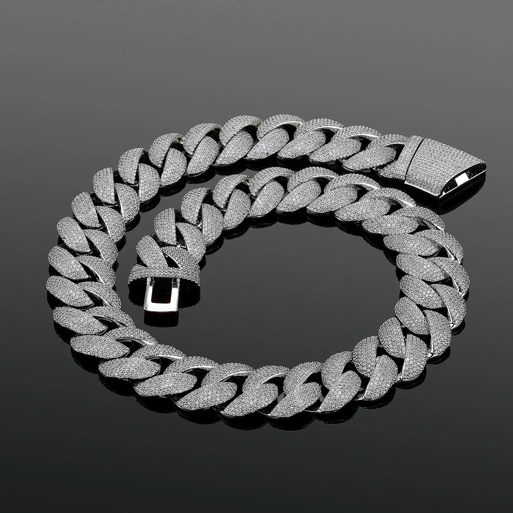 TOPGRILLZ 24mm Cuban Chain Necklace Full CZ Iced Out Wide Heavy Duty Box Clasp Silver Plated Copper Hip Hop Jewelry Men Women