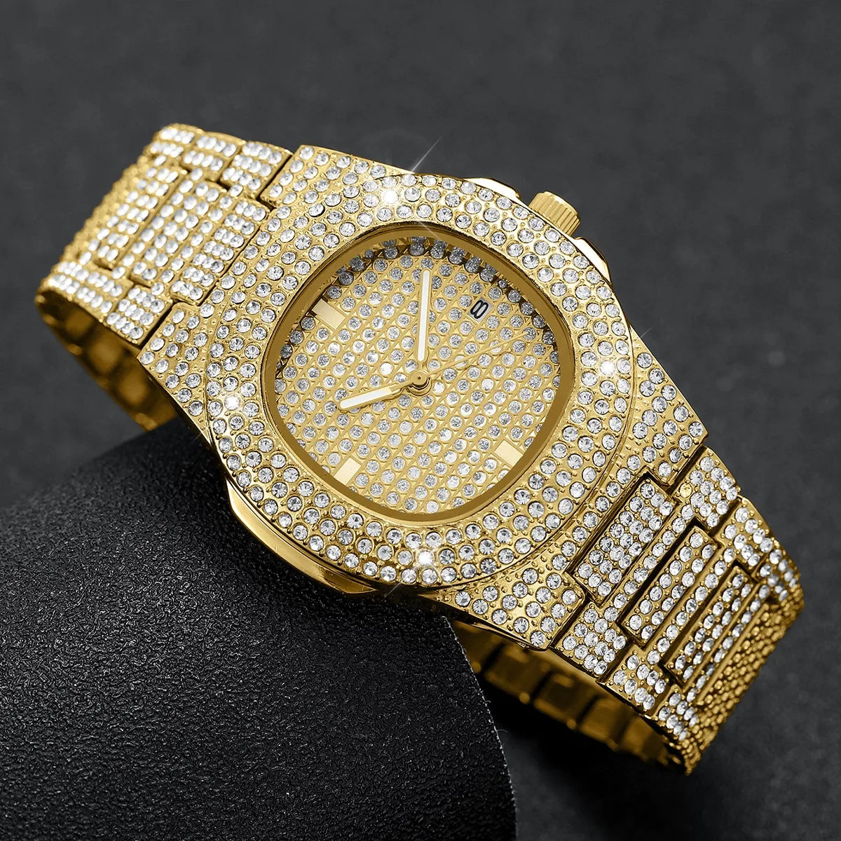 3PCS Luxury Rhinestone Men Watch Cuban Chain Jewelry Set Hip Pop Square Quartz Watches Accessories Gift Relogio Masculino