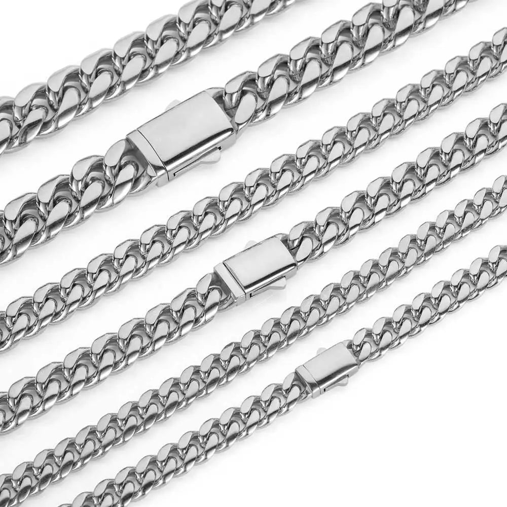 High Quality Width 8-14mm Stainless Steel Gold Color Cuban Chain Waterproof Men Woman Curb Link Necklace Various Sizes