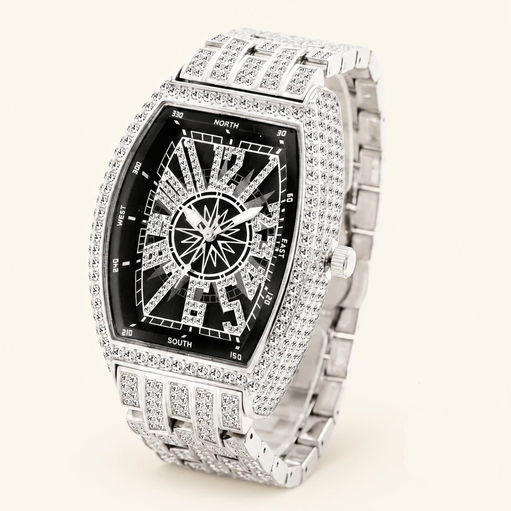 2022 MISSFOX Luxury Mens Watches Fashion Hip Hop Iced Diamond Waterproof Tonneau AAA Quartz Wristwatch Male Reloj Free Shipping