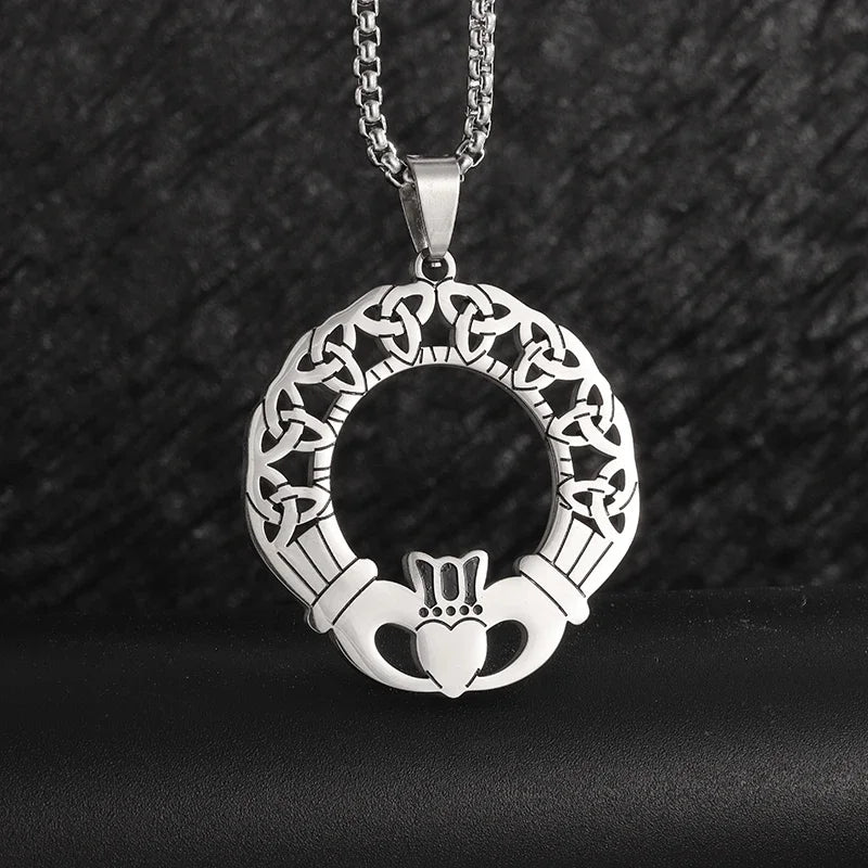 Vintage Nordic Celtic Knot Pattern Cross Necklace Pendant for Men Stainless Steel Chain Jewelry Amulet Necklace Wholesale