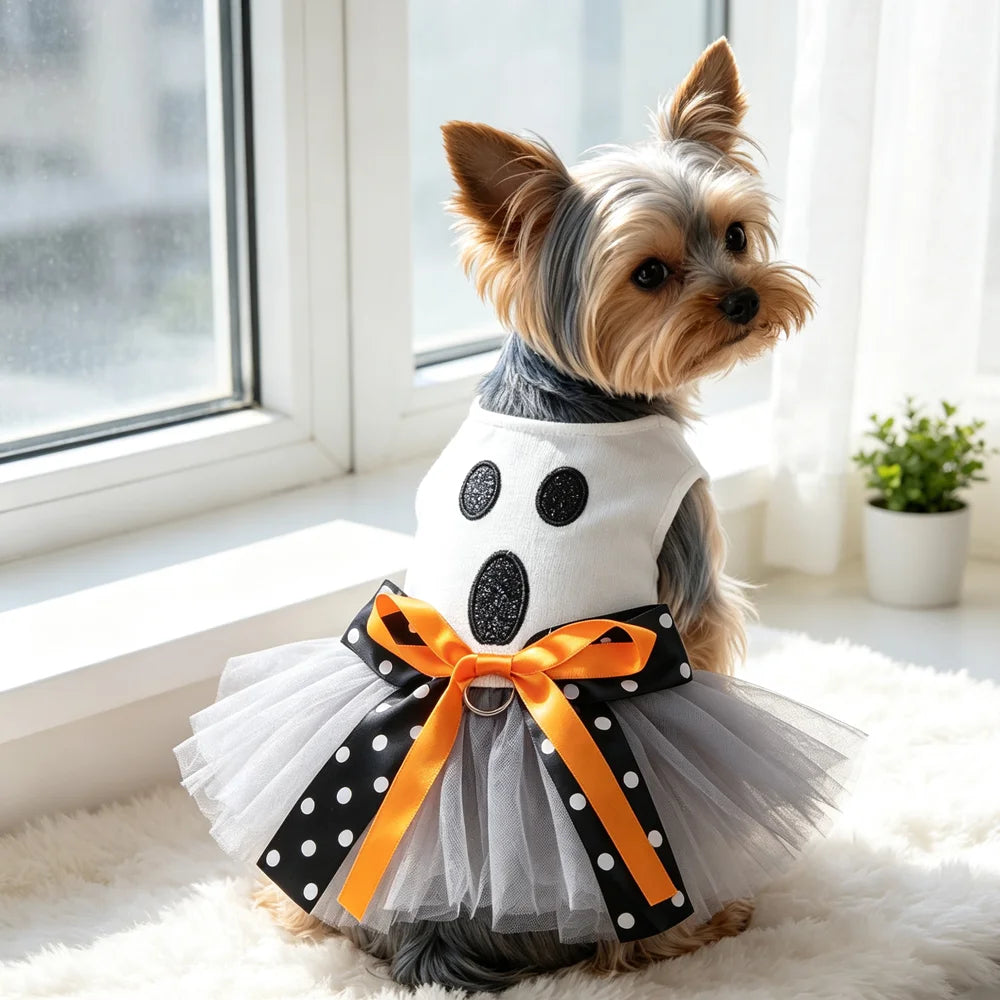 Halloween Costumes Dresses For Dog Elegant Pet Vest With Tutu Skirt Autumn Winter Girl Female Pet Toy Poodle Small Breeds Cat