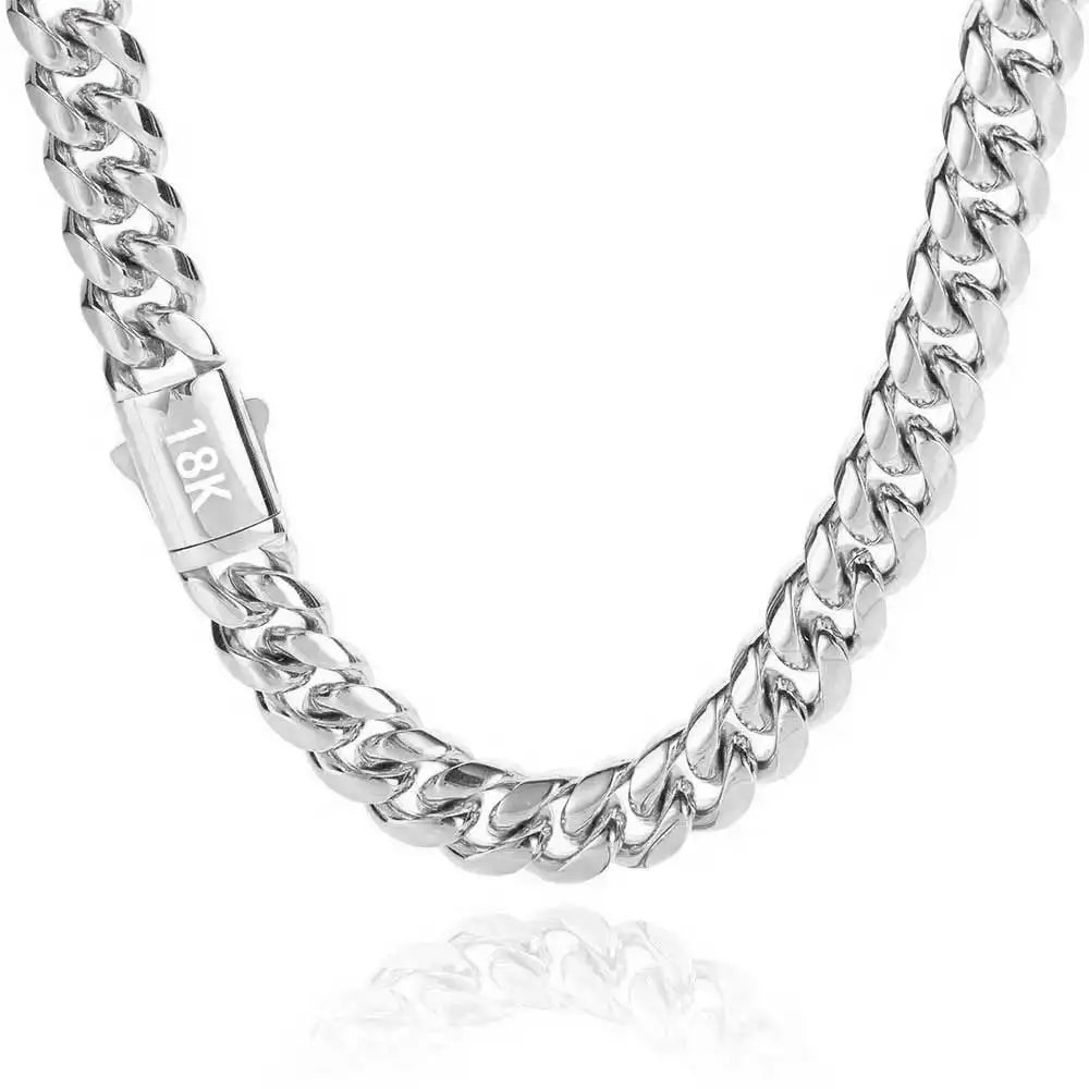 High Quality Width 8-14mm Stainless Steel Gold Color Cuban Chain Waterproof Men Woman Curb Link Necklace Various Sizes