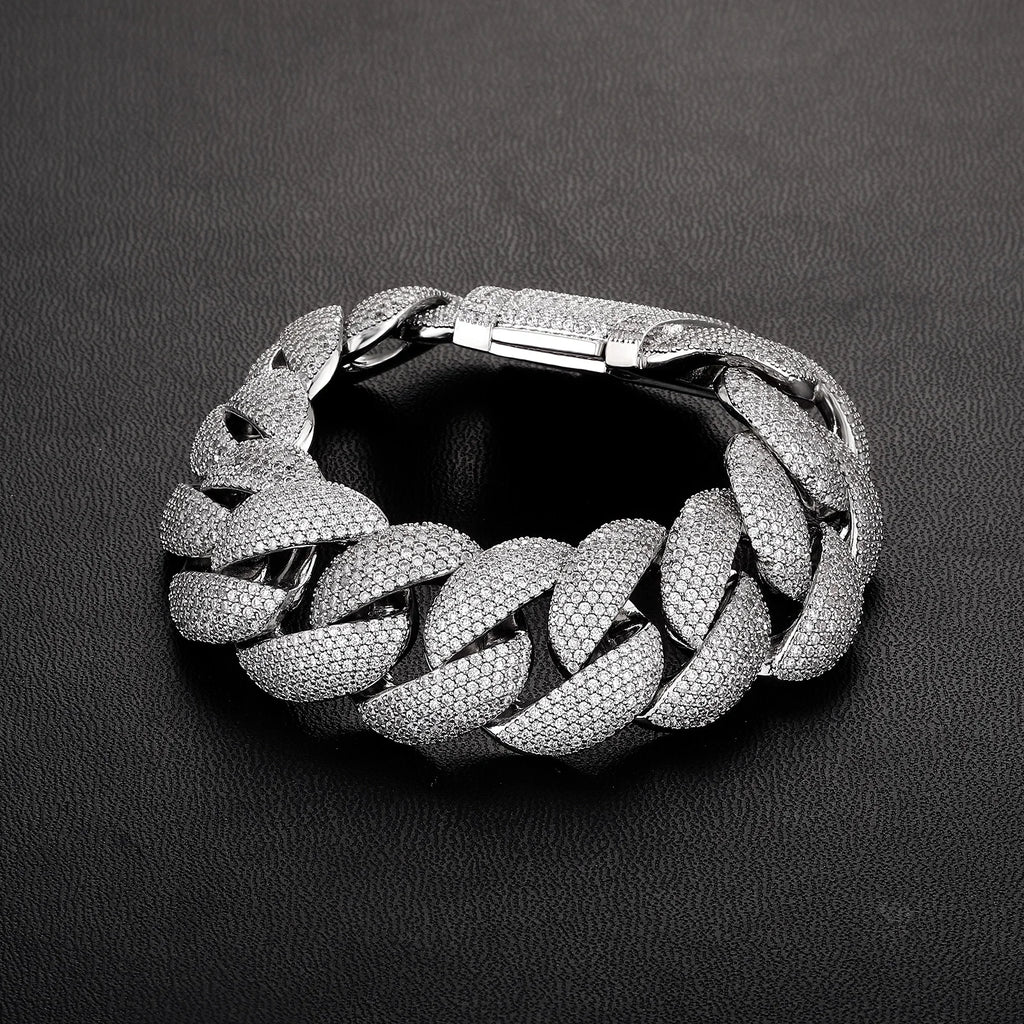 TOPGRILLZ 24mm Cuban Chain Necklace Full CZ Iced Out Wide Heavy Duty Box Clasp Silver Plated Copper Hip Hop Jewelry Men Women
