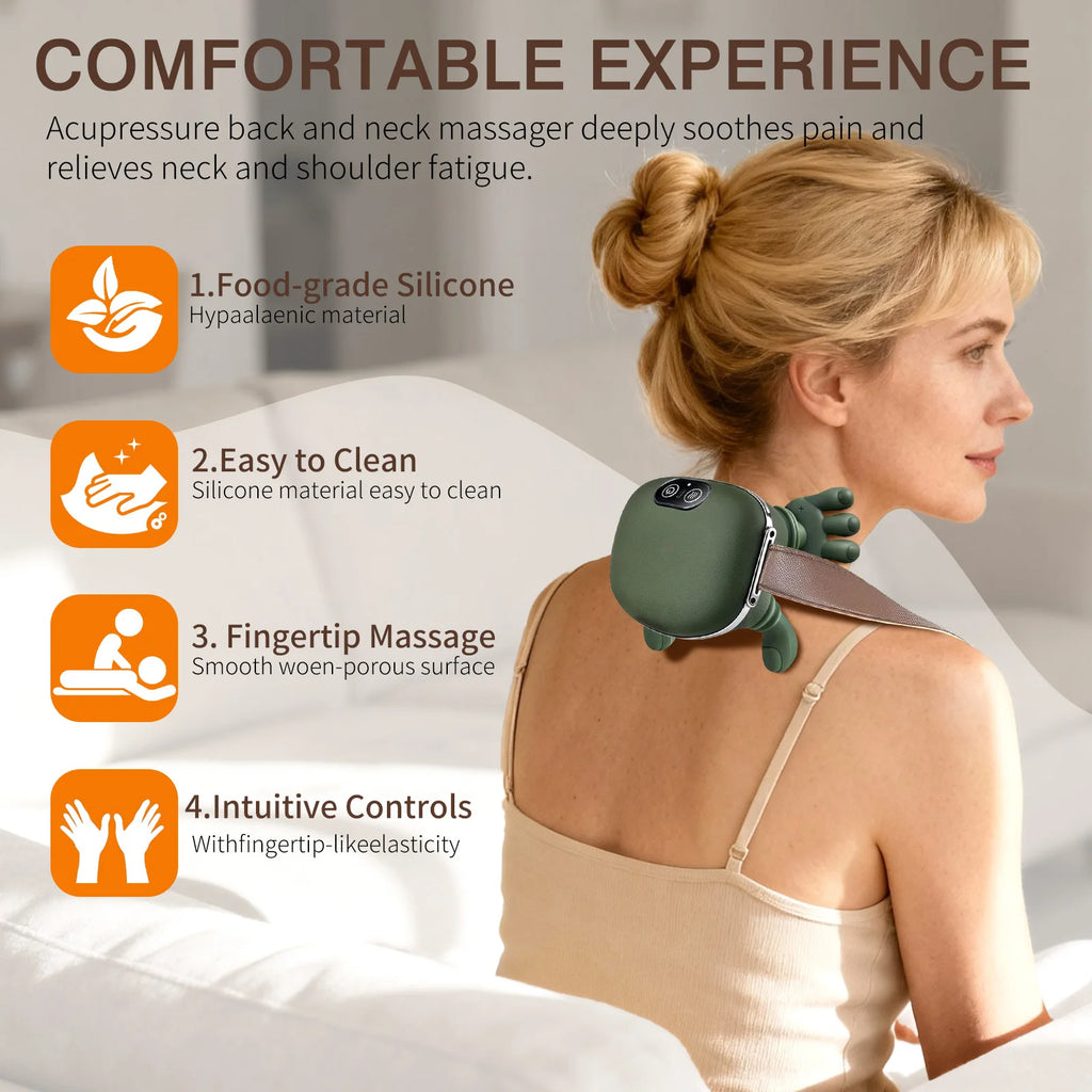 Bionic Finger Neck Shoulder Massager With Heat Kneading Massager Shawl Wireless 3-Level Modes Body Back Hand Leg Muscles Massage Device