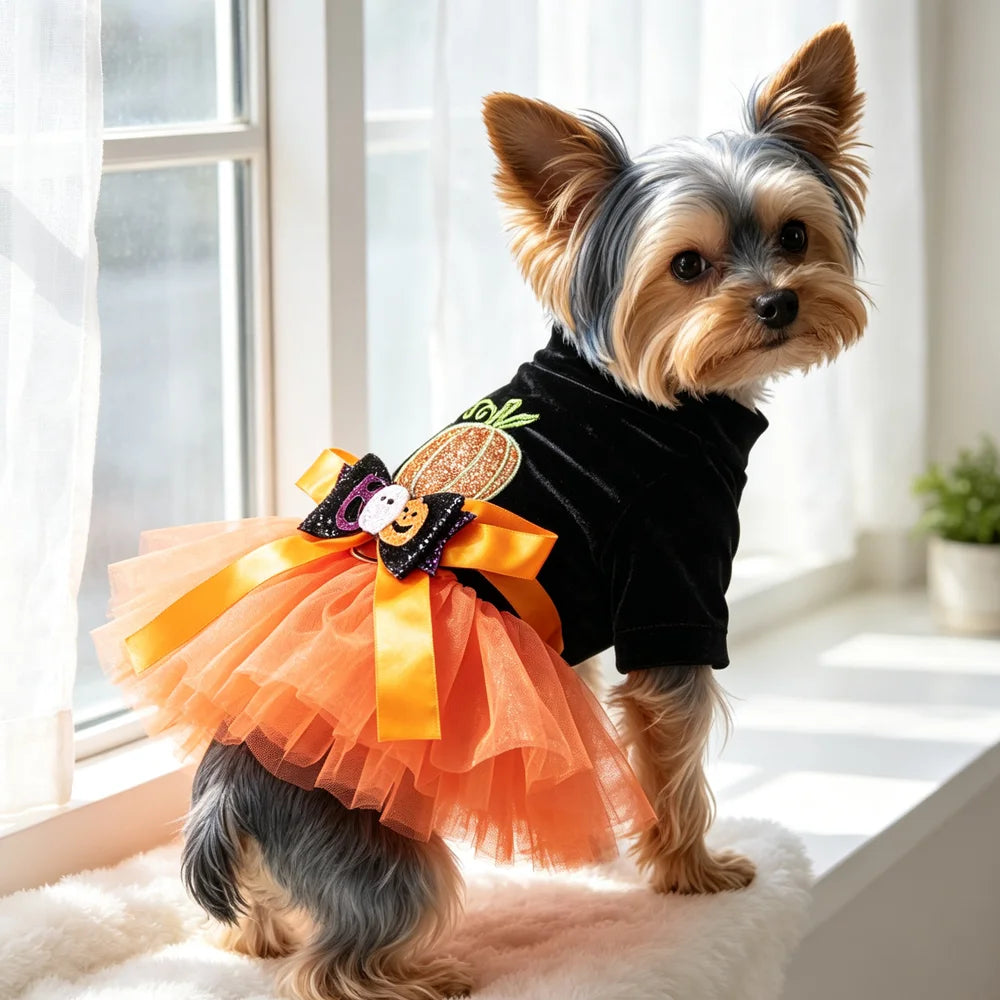 Halloween Costumes Dresses For Dog Elegant Pet Vest With Tutu Skirt Autumn Winter Girl Female Pet Toy Poodle Small Breeds Cat