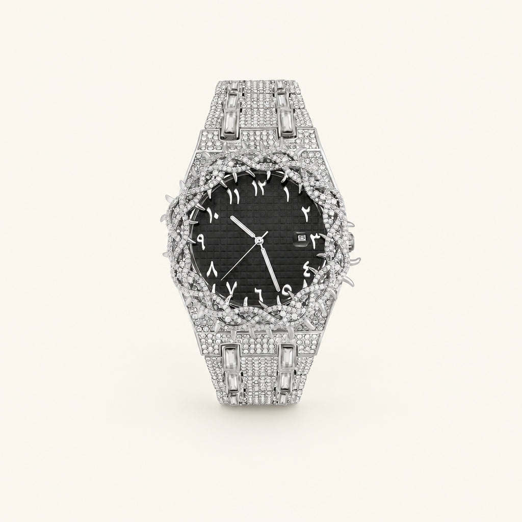 Thorn Spike Watch Men Iced Out Rhinestone Quartz Wristwatch Reloj Hombre Punk Gothic Stainless Steel Waterproof for Party