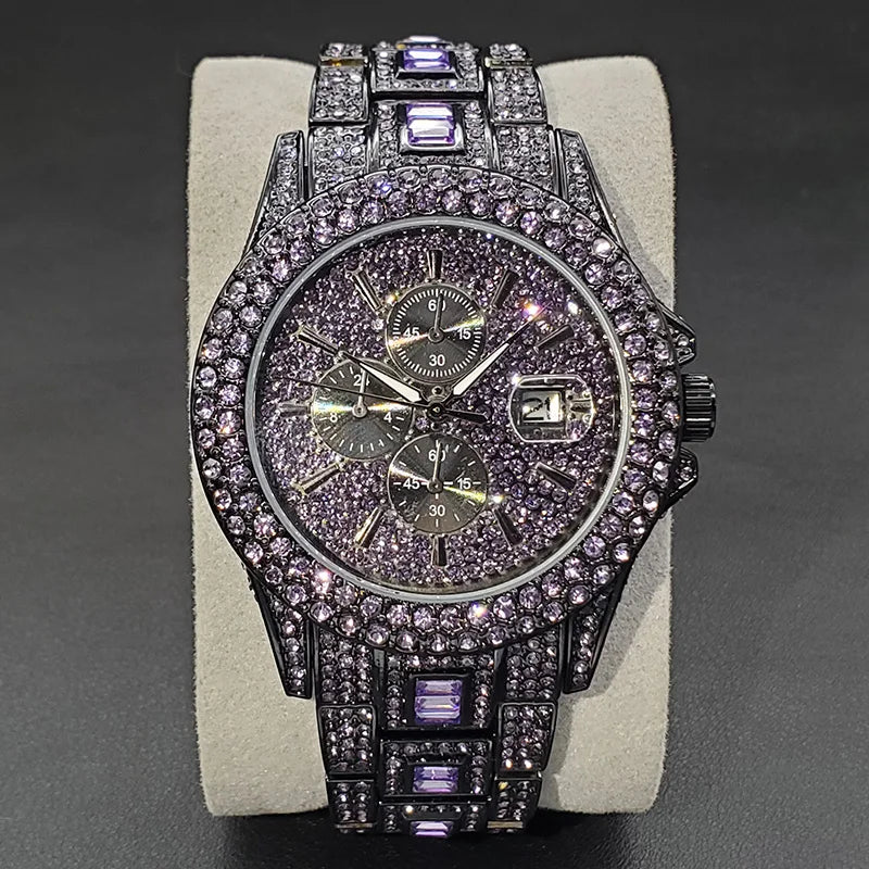 New Green Diamond Watch For Men Luxury Hip Hop Diamond Watches Unique Bling Ice Out Luminous Waterproof Clock Relogios Masculino