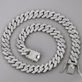 HipHop Men Women 14MM Prong Cuban Link Chain Necklace Bling Iced Out 2 Row Rhinestone Paved Miami Rhombus Cuban Necklace Jewelry
