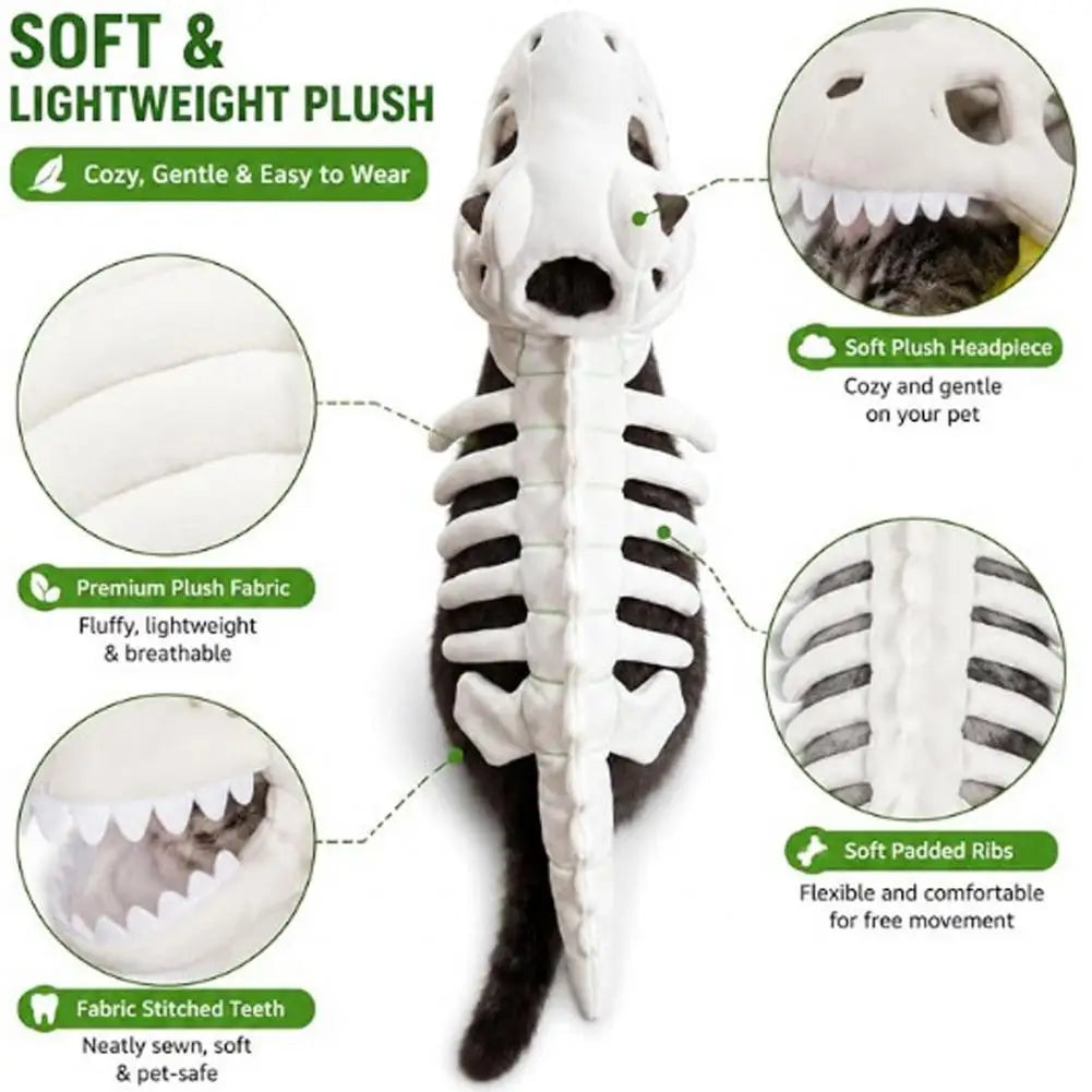 Soft Polyester Pet Costume Dog Halloween Outfit Pet Dinosaur Skeleton Costume for Dogs Halloween Dinosaur for Pets for Cats