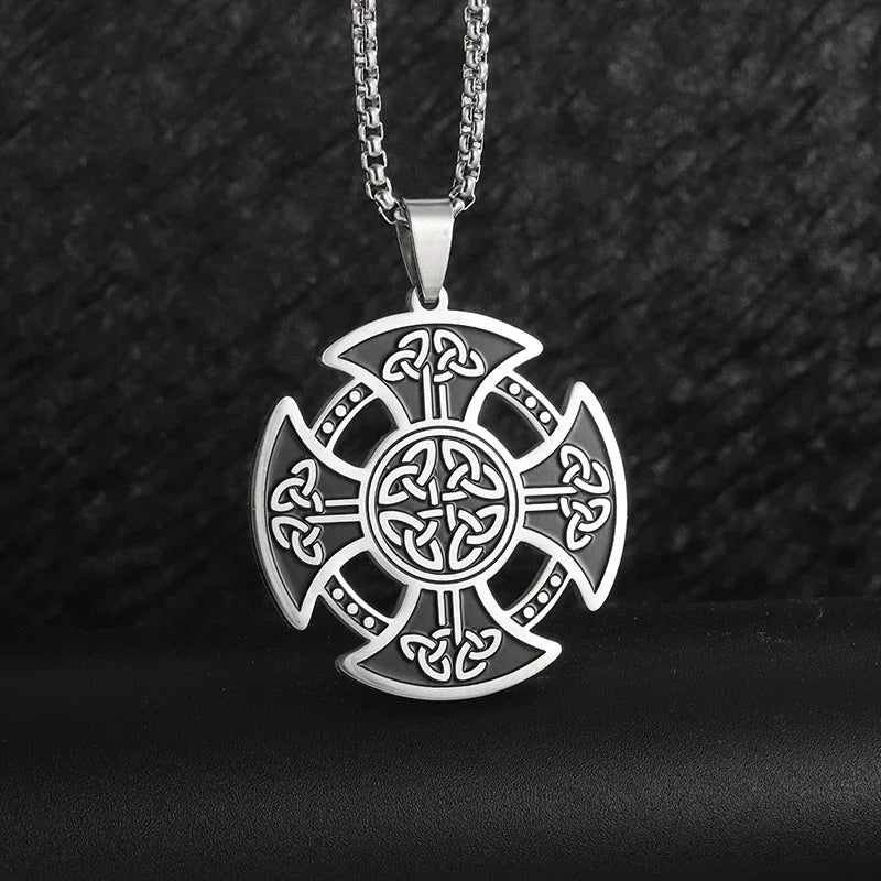Vintage Nordic Celtic Knot Pattern Cross Necklace Pendant for Men Stainless Steel Chain Jewelry Amulet Necklace Wholesale