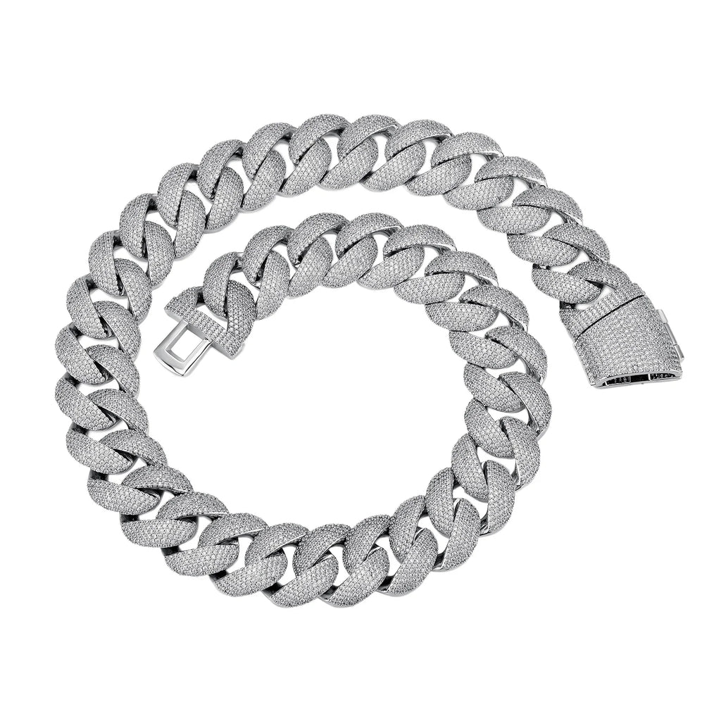 TOPGRILLZ 24mm Cuban Chain Necklace Full CZ Iced Out Wide Heavy Duty Box Clasp Silver Plated Copper Hip Hop Jewelry Men Women