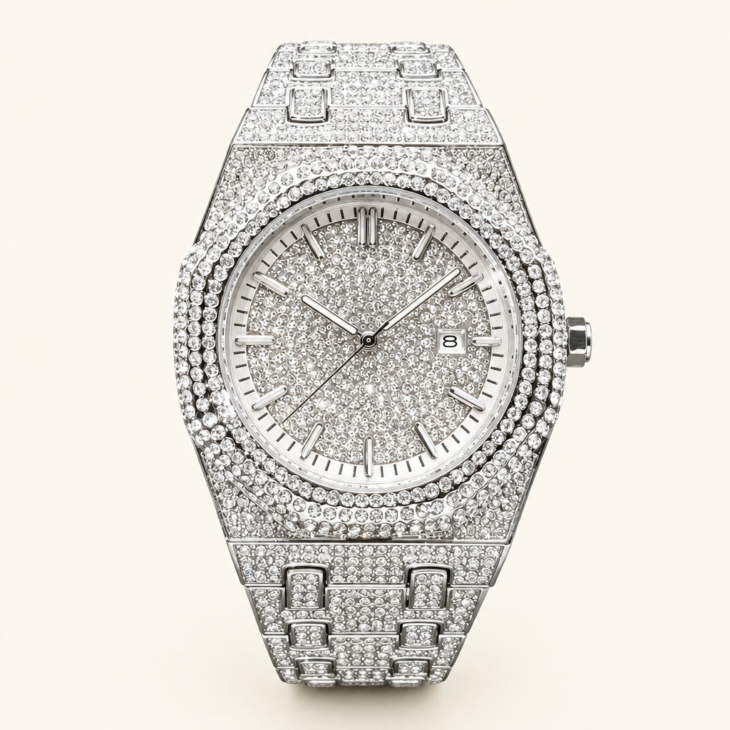 Hip Hop Bling Diamond Watch For Men Luxury Silver Iced Out Quartz Wristwatch Fashion Stainless Steel Waterproof Watches Hot Sale