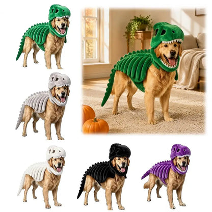 Soft Polyester Pet Costume Dog Halloween Outfit Pet Dinosaur Skeleton Costume for Dogs Halloween Dinosaur for Pets for Cats