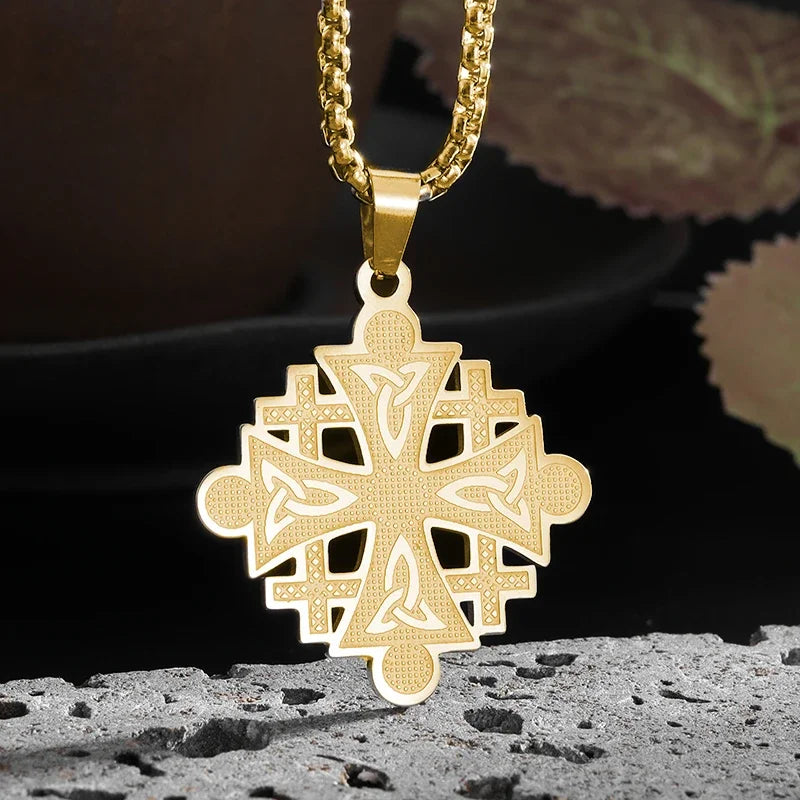 Vintage Nordic Celtic Knot Pattern Cross Necklace Pendant for Men Stainless Steel Chain Jewelry Amulet Necklace Wholesale