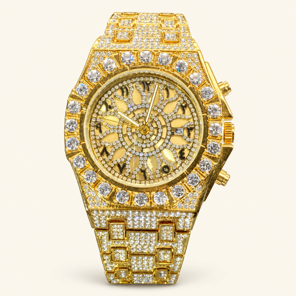 MISSFOX Hip Hop Wristwatch For Men Luxury Ice Out Full Diamond Watches Fashion Green Watch Waterproof Week Display Clock 2025