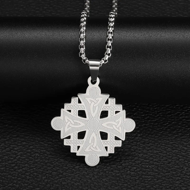 Vintage Nordic Celtic Knot Pattern Cross Necklace Pendant for Men Stainless Steel Chain Jewelry Amulet Necklace Wholesale
