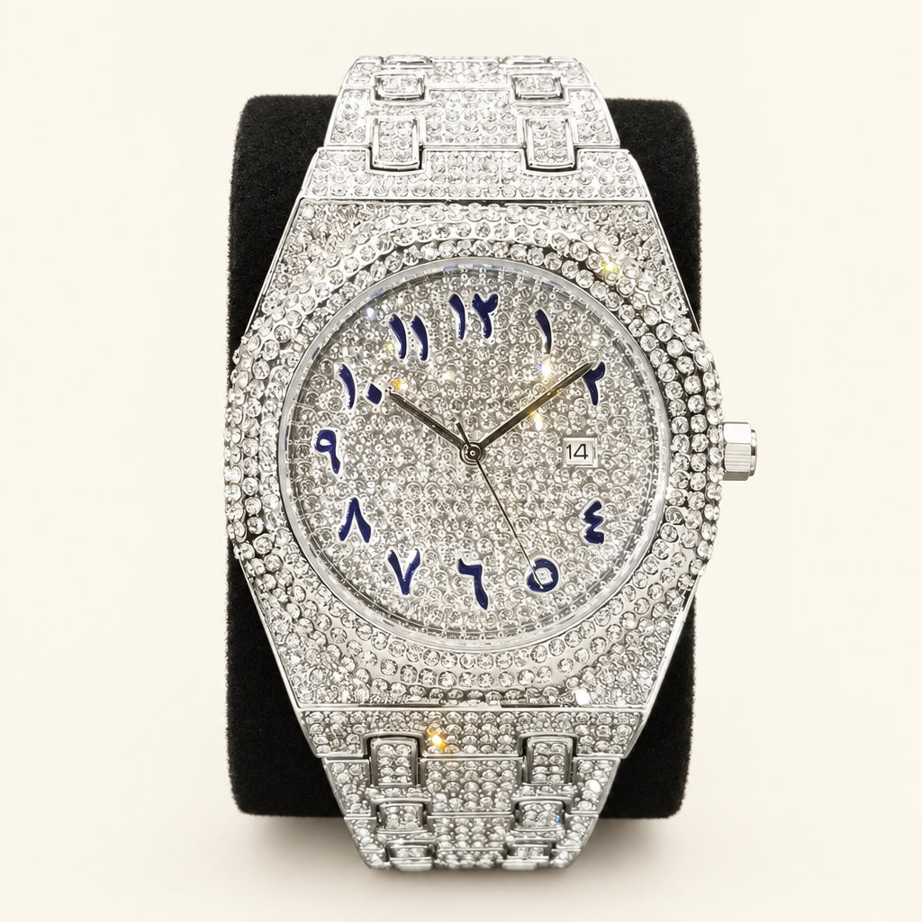 Hip Hop Bling Diamond Watch For Men Luxury Silver Iced Out Quartz Wristwatch Fashion Stainless Steel Waterproof Watches Hot Sale