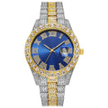 Luxury Hip Hop Stainless Steel Gold Color Calendar Watch For Men Iced Out Paved Rhinestones Men Watch Reloj Hombre