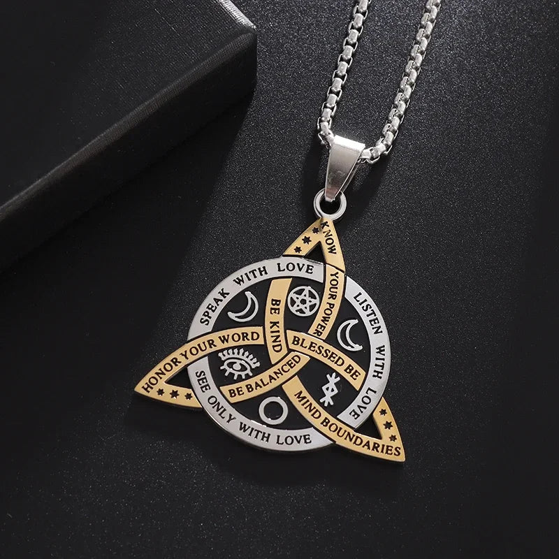 Vintage Nordic Celtic Knot Pattern Cross Necklace Pendant for Men Stainless Steel Chain Jewelry Amulet Necklace Wholesale