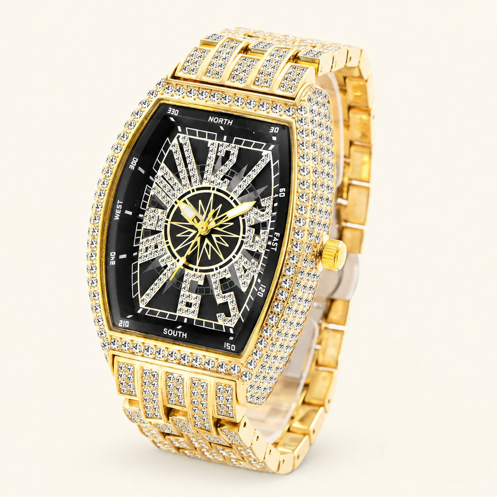 2022 MISSFOX Luxury Mens Watches Fashion Hip Hop Iced Diamond Waterproof Tonneau AAA Quartz Wristwatch Male Reloj Free Shipping
